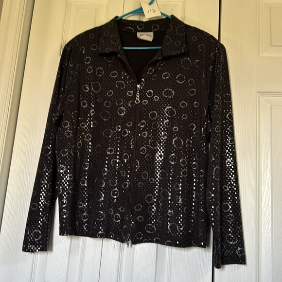 112. Hiroko Sequin Full 2 way Zip Black Jacket blazer - Picture 7 of 7